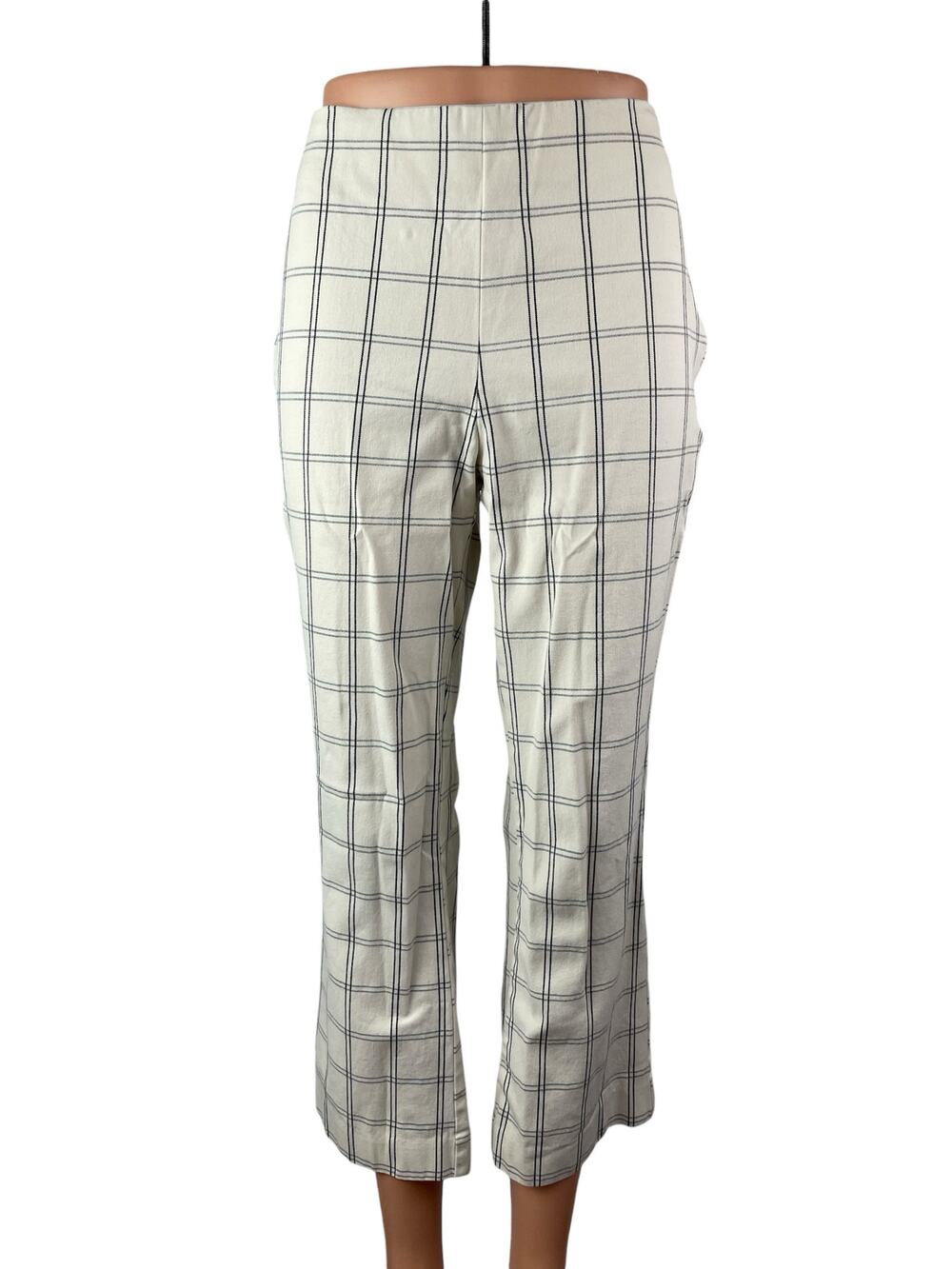 A New Day Women's White Plaid High Rise Flared Cropped Trousers Pants Size 8
